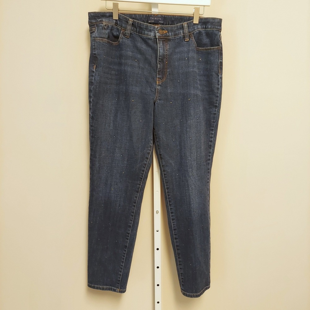 Talbots Simply Flattering 5-Pocket Ankle Studded Tapered Jeans 14 Embellished